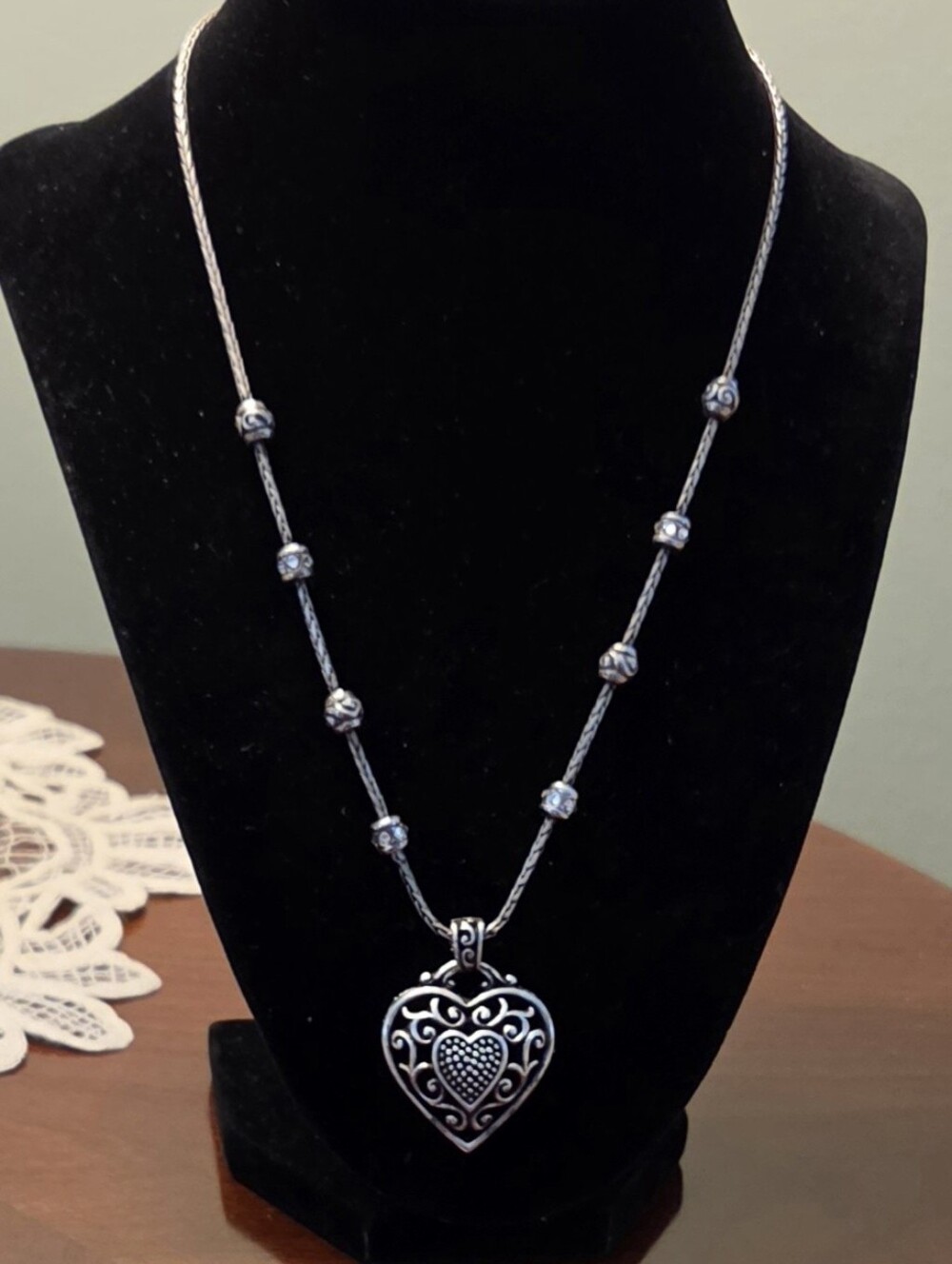 Brighton Reno Heart Pendant Necklace Silver Reversible Filigree Scrollwork